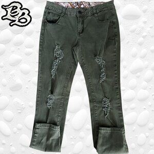 Green Skinny Leg Distressed Ripped Casual Jeans - Size 30-32"